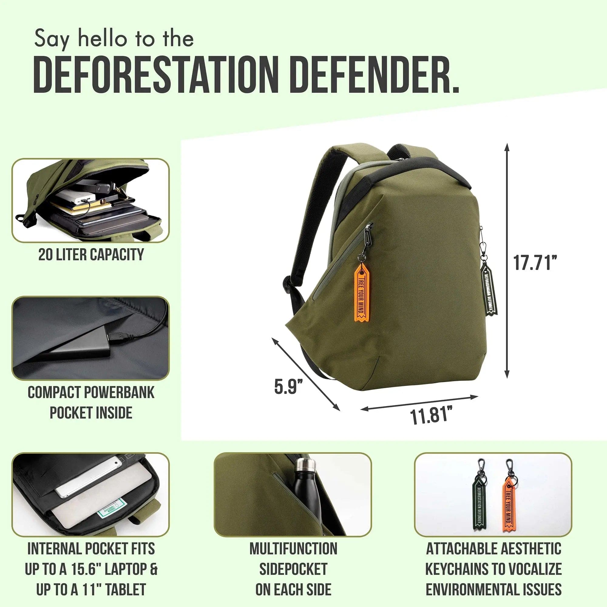 dark green backpack features