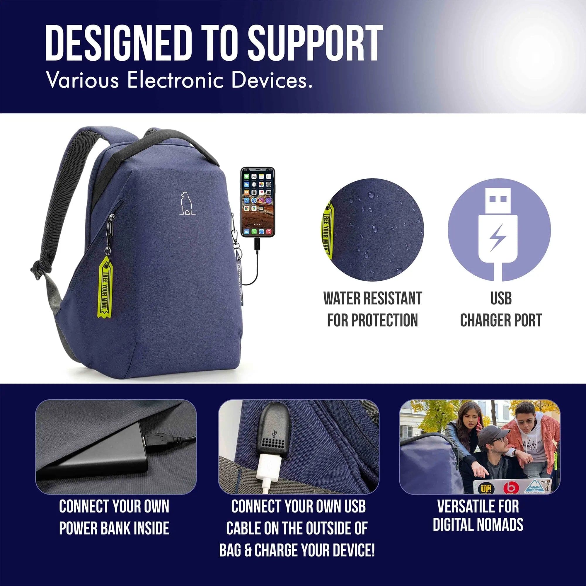 usb charging navy blackpack