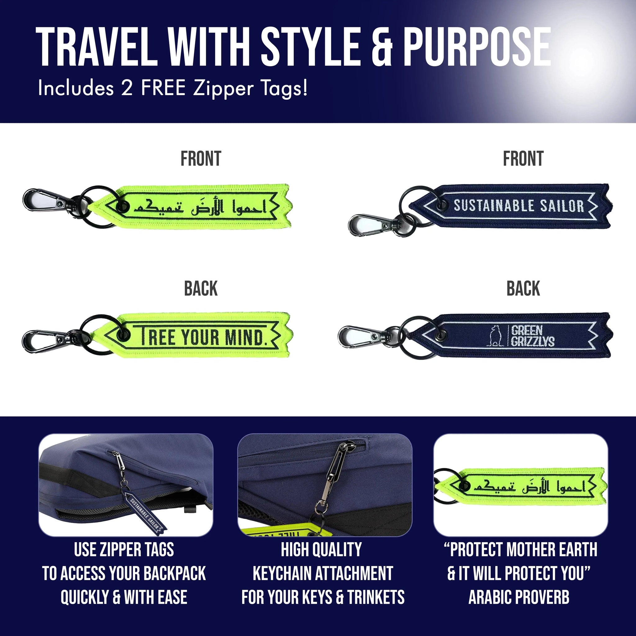 zipper tag backpack