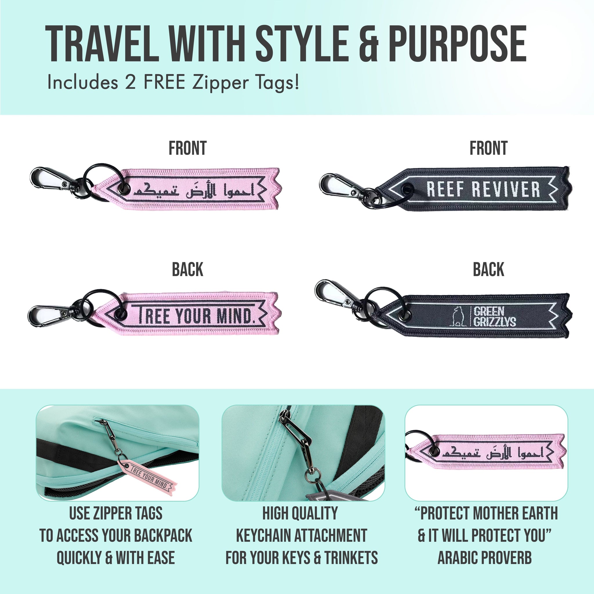 zipper tag backpack